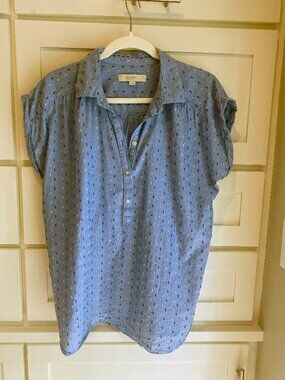 LOFT Embroidered Chambray Popover Shirt M